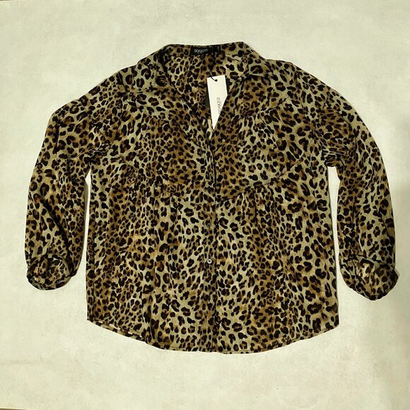 Soaked In Luxury Blouse Leopard Shirt Long Sleeve Button Down Animal Print Top - Picture 3 of 15